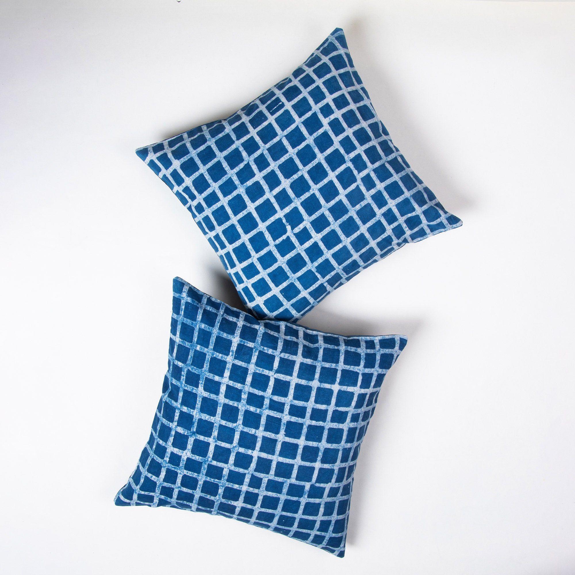 Geometrical Hand Block Cotton Sofa Blue Cushion Covers